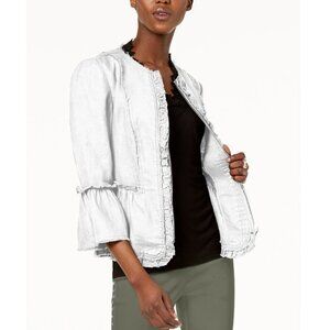 Ruffled Linen Frayed-Trim Jacket by INC International Concepts